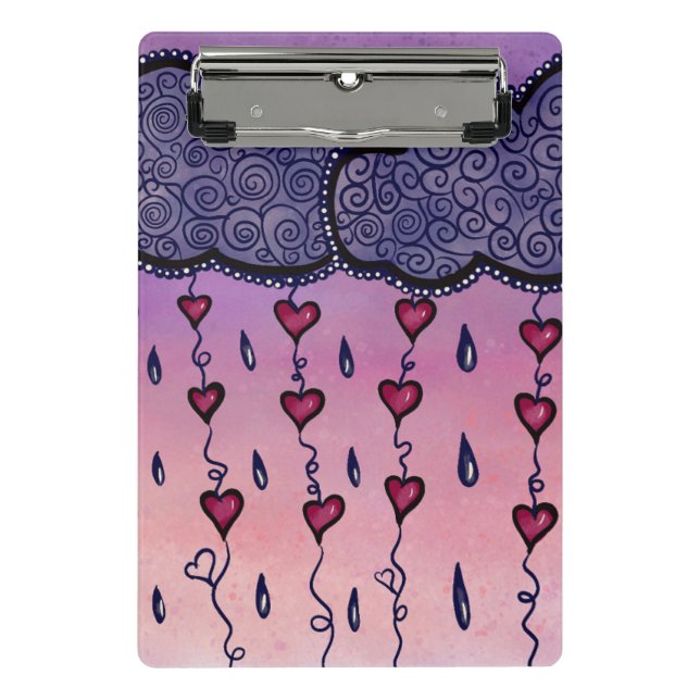 Cute clouds, hearts and raindrops mini clipboard (Front)