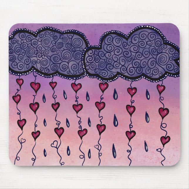 Cute clouds, hearts and raindrops mouse pad (Front)