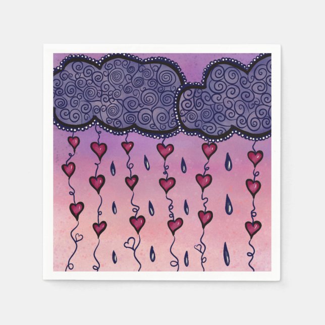 Cute clouds, hearts and raindrops napkin (Front)