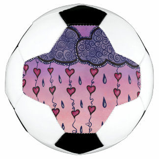 Cute clouds, hearts and raindrops soccer ball