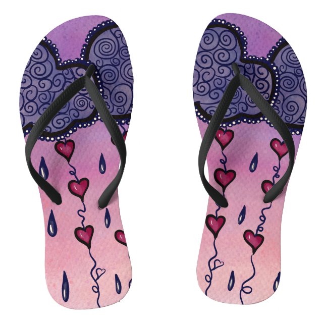 Cute clouds, hearts and raindrops thongs (Footbed)
