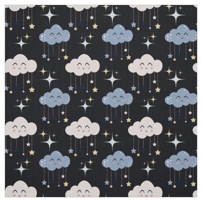 Cute Clouds on Dark Fabric By The Yard Fat Quarter (Swatch)