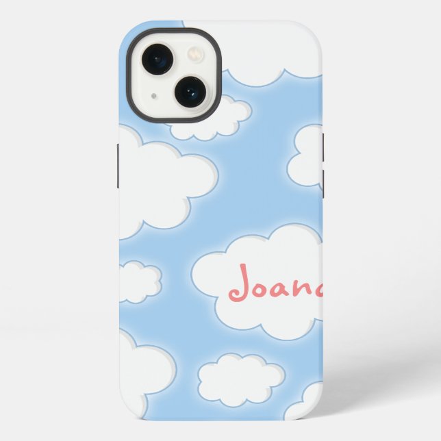 Cute Clouds Pattern Blue Pink Personalised Name iPhone Case (Back)