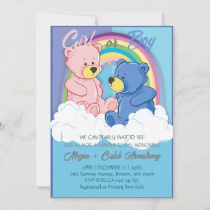 Cute Cloudy Rainbow Sky Bear Gender Reveal Party Invitation