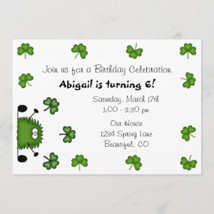 Cute Clovers Irish St Patrick's Day Birthday Invitation