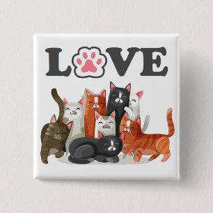 Cute Clowder of Cats Illustration with LOVE 15 Cm Square Badge