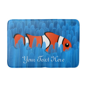 Cute Clown Fish and Beautiful Blue Sea Anemone Bath Mat