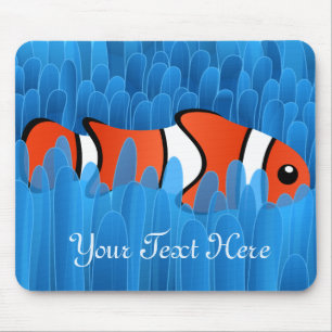 Cute Clown Fish and Beautiful Blue Sea Anemone Mouse Pad