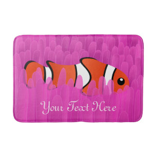 Cute Clown Fish and Beautiful Pink Sea Anemone Bath Mat