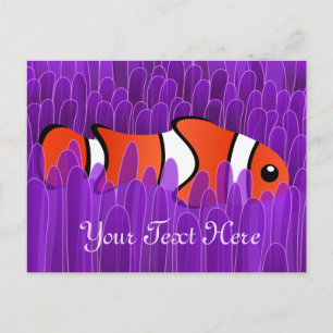 Cute Clown Fish and Beautiful Purple Sea Anemone Postcard