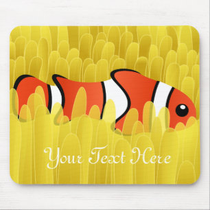 Cute Clown Fish and Beautiful Yellow Sea Anemone Mouse Pad
