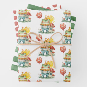 Cute Clown Frog - Stripes - Polka Dot Watercolor Wrapping Paper Sheet