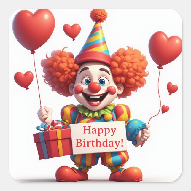 Cute Clown Holding Sign With Gift ❤️ Square Sticker (Front)