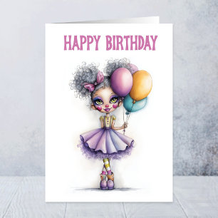 Cute Clown With Colourful Balloons Birthday Card