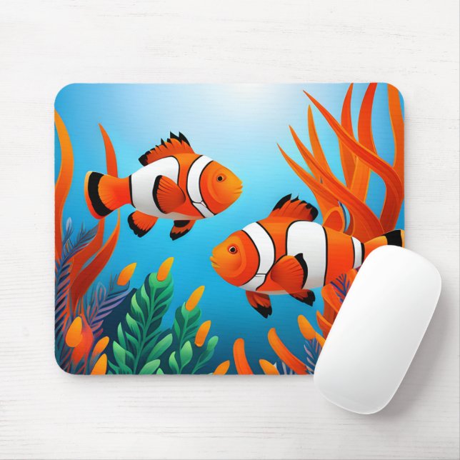 Cute Clownfish In Seaweed Mouse Pad (With Mouse)