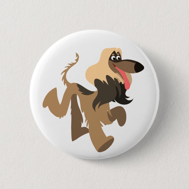 Cute Clownish Cartoon Afghan Hound Button Badge (Front)