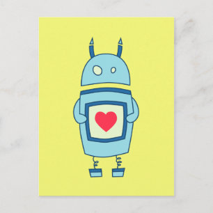 Cute Clumsy Robot With Heart Postcard