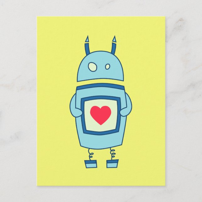 Cute Clumsy Robot With Heart Postcard (Front)
