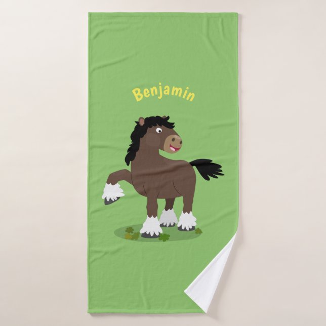 Cute Clydesdale draught horse cartoon illustration Bath Towel Set (Bath Towel)