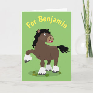 Cute Clydesdale draught horse cartoon illustration Card