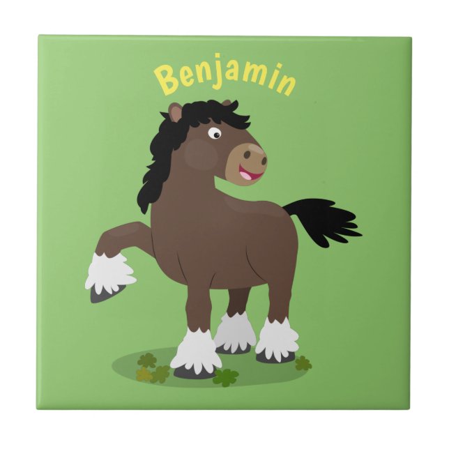 Cute Clydesdale draught horse cartoon illustration Ceramic Tile (Front)