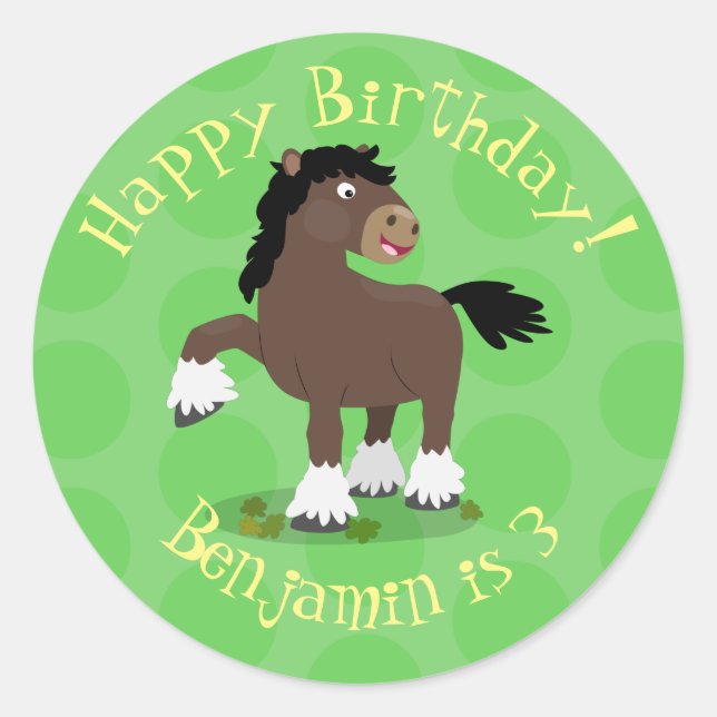 Cute Clydesdale draught horse cartoon illustration Classic Round Sticker (Front)