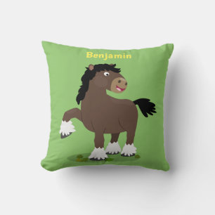 Cute Clydesdale draught horse cartoon illustration Cushion