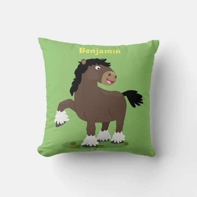 Cute Clydesdale draught horse cartoon illustration Cushion (Front)