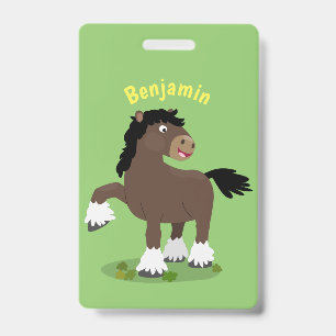 Cute Clydesdale draught horse cartoon illustration ID Badge