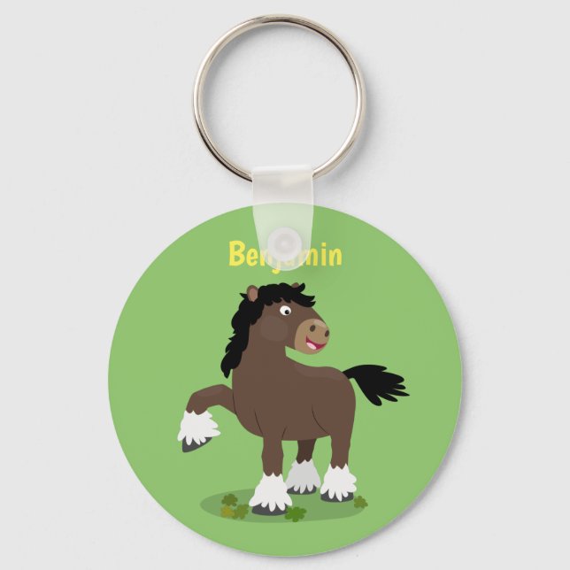 Cute Clydesdale draught horse cartoon illustration Key Ring (Front)