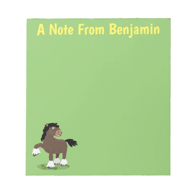 Cute Clydesdale draught horse cartoon illustration Notepad (Front)