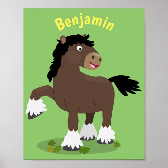 Cute Clydesdale draught horse cartoon illustration Poster (Front)