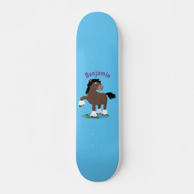 Cute Clydesdale draught horse cartoon illustration Skateboard (Front)