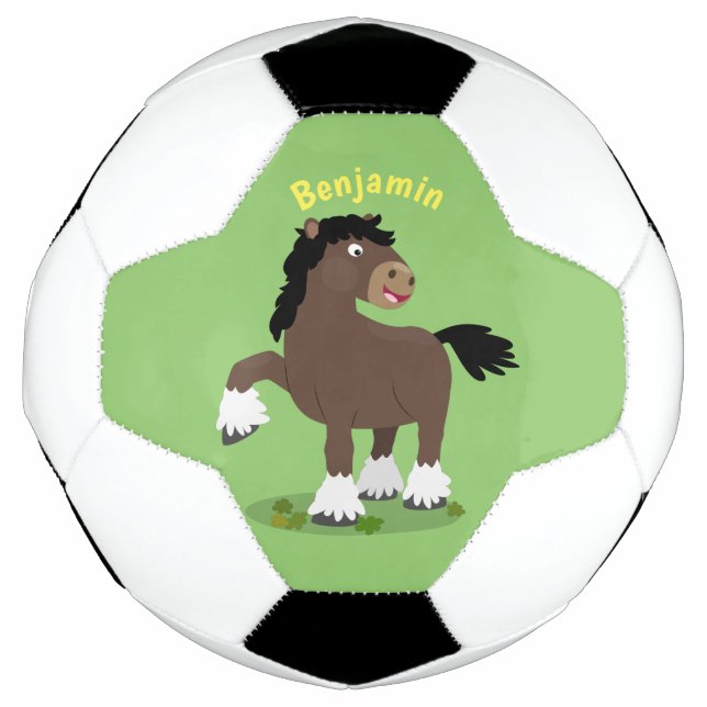 Cute Clydesdale draught horse cartoon illustration Soccer Ball (Front)