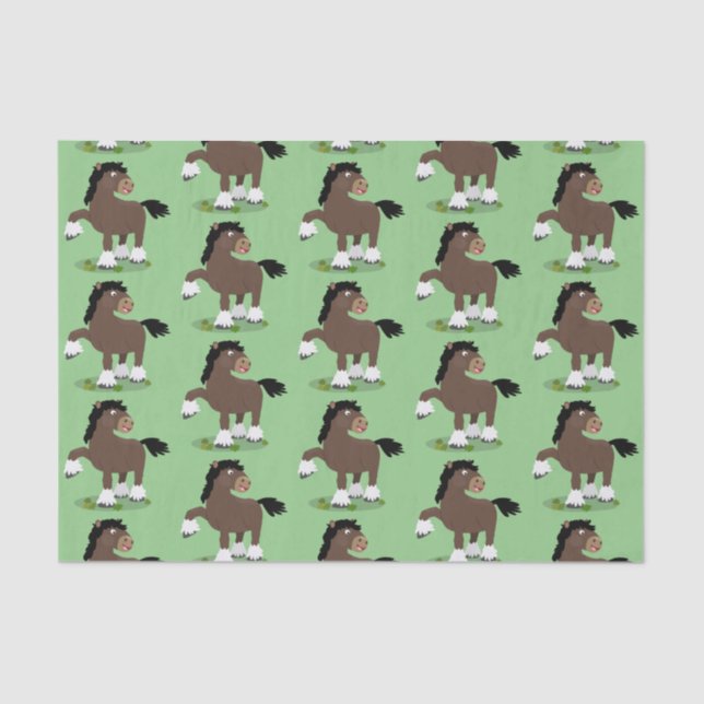 Cute Clydesdale draught horse cartoon illustration Tissue Paper (Front)