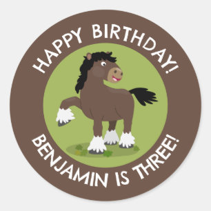 Cute Clydesdale horse personalised birthday Classic Round Sticker