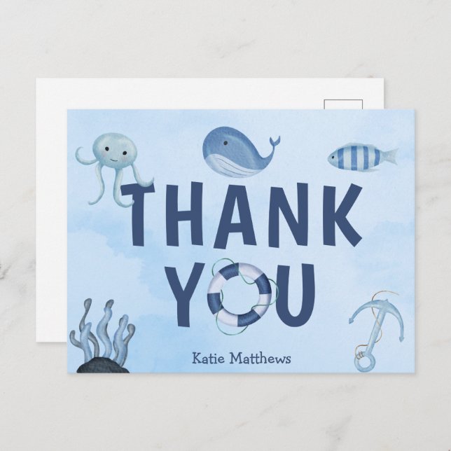 Cute Coastal Baby Shower Ocean Animals Thank You Postcard (Front/Back)