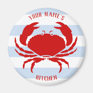 Cute coastal crab with your name nautical beach magnet