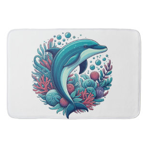 Cute, coastal/nautical dolphin bath mat