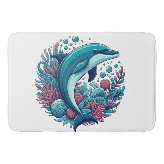 Cute, coastal/nautical dolphin  bath mat (Front)