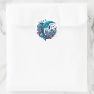 Cute, coastal/nautical dolphin classic round sticker