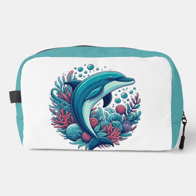 Cute, coastal/nautical dolphin  dopp kit (Front)