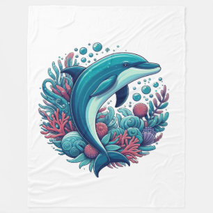 Cute, coastal/nautical dolphin fleece blanket