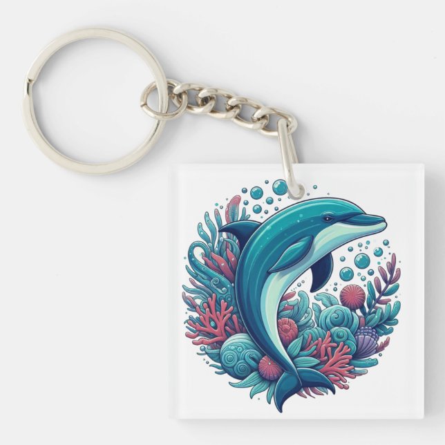Cute, coastal/nautical dolphin  key ring (Front)