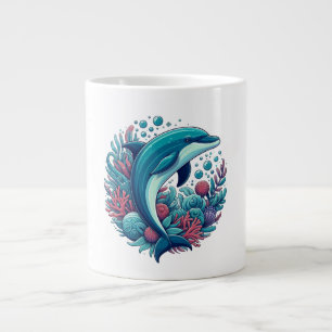 Cute, coastal/nautical dolphin large coffee mug