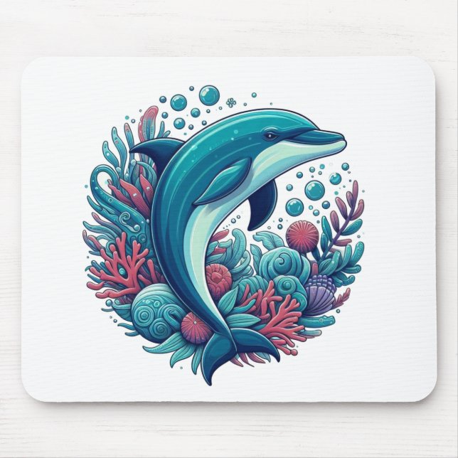 Cute, coastal/nautical dolphin  mouse pad (Front)