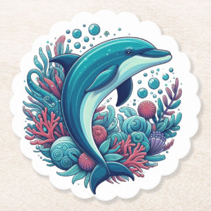 Cute, coastal/nautical dolphin paper coaster
