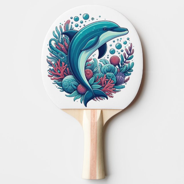 Cute, coastal/nautical dolphin  ping pong paddle (Front)