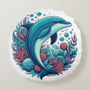 Cute, coastal/nautical dolphin round cushion