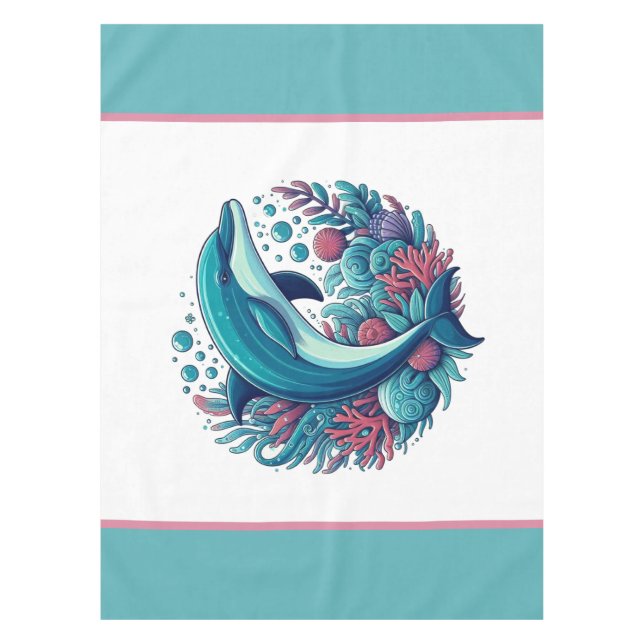 Cute, coastal/nautical dolphin  tablecloth (Front)